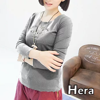 【Hera】赫拉 加厚圓領印字修身長袖上衣/長Ｔ恤(三色任選)灰色