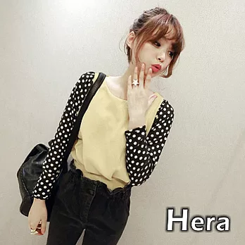 【Hera】赫拉 點點拼接收腰修身長袖上衣/襯衫(淺咖啡色)