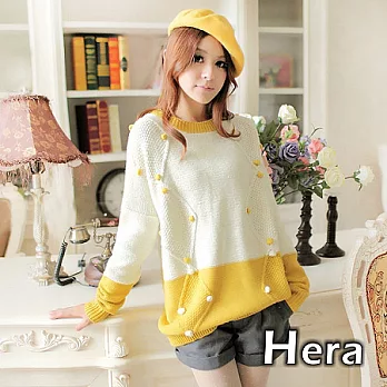 【Hera】赫拉 糖果色圓領加厚點點復古毛衣/上衣/外套(三色任選)黃色