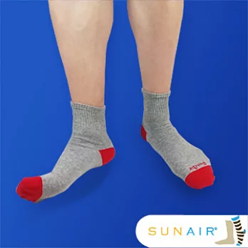 sunair 滅菌除臭襪子-自行車運動薄襪 短筒 (L25~29) (灰+紅)