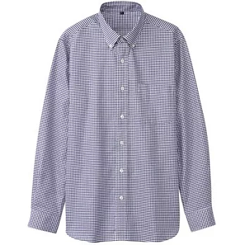 [MUJI 無印良品]男有機棉抗皺細格商務襯衫深藍M