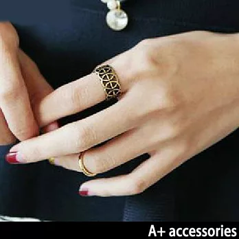 A+ accessories 韓劇 同款潮人復古戒指二件組 (古銀)