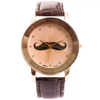 Watch-123 燦爛笑顏 茶晶尖玻俏鬍子腕錶(褐色)
