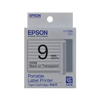 EPSON 愛普生 LC-3TBN C53S624008 標籤帶 (透明9mm) 透黑透明黑字