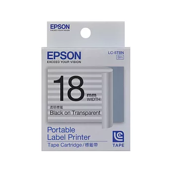 EPSON 愛普生 LC-5TBN C53S626008 標籤帶 (透明18mm) 透黑透明黑字