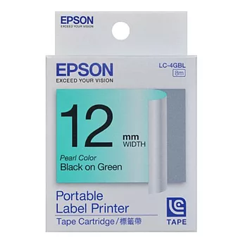 EPSON 愛普生 LC-4GBL C53S625019 標籤帶 (珍珠12mm) 綠黑綠底黑字