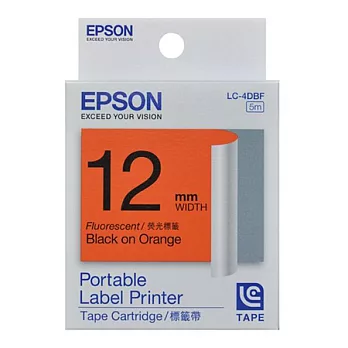 EPSON 愛普生 LC-4DBF C53S625016 標籤帶 (螢光12mm) 橘黑橘底黑字