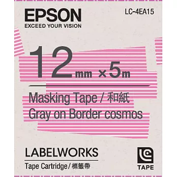 EPSON 愛普生 LC-4EA15 C53S625055 標籤帶 (禾紙12mm) 白灰粉紅灰字