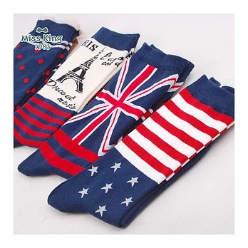 【caramella】復古英倫風棉質中筒襪 (條紋星星)