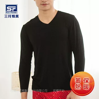 【三花棉業】717_三花急暖輕著男V領衫M黑