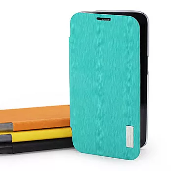 ROCK Samsung Galaxy Mega 6.3 新雅系列拉絲紋側翻皮套(藍)