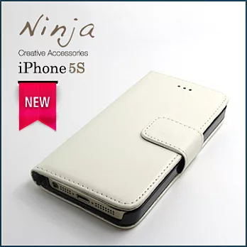 【東京御用Ninja】iPhone 5S新款側掀式經典瘋馬紋保護皮套（白色）