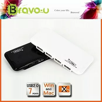 Bravo-u 7 Port USB2.0 HUB 超薄型集線器(鏡面黑)