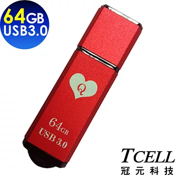 TCELL冠元 USB3.0 64GB 撲克隨身碟紅心Q