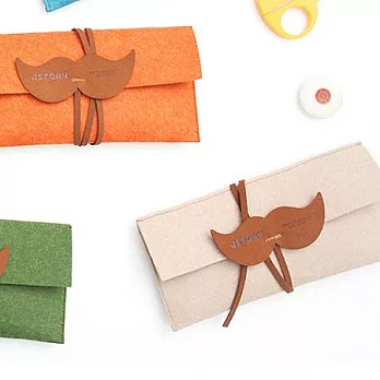 Mr.BABBA翹鬍子綁帶萬用筆袋-象牙白