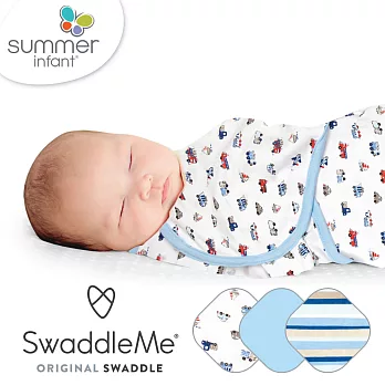 美國 Summer Infant SwaddleMe 嬰兒包巾 【交通工具純棉薄款】, 小號 3入組 - 可調式懶人包巾