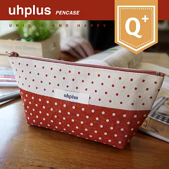 uhplus Q-plus寬底筆袋/ DOT點點 (復古經典紅)