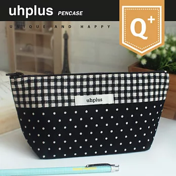 uhplus Q-plus寬底筆袋/ DOT點點(方格拼接黑)