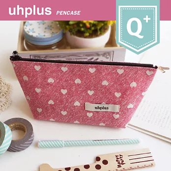 uhplus Q-plus寬底筆袋/ 彩繪心心(Pink)