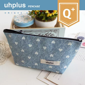 uhplus Q-plus寬底筆袋/ 彩繪心心(Light Blue)