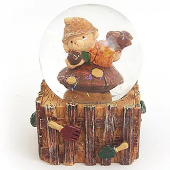 田園小熊玻璃水晶球-木箱(咖啡)