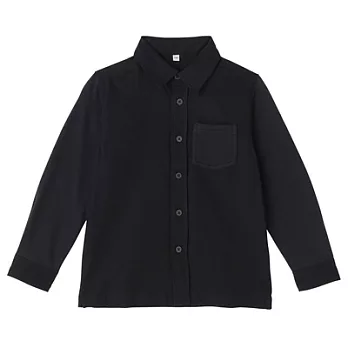 [MUJI 無印良品]男童有機棉針織拼接襯衫110深藍