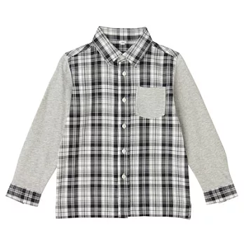 [MUJI 無印良品]男童有機棉針織拼接襯衫120灰格紋