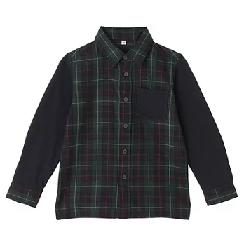 [MUJI 無印良品]男童有機棉針織拼接襯衫110深藍格紋