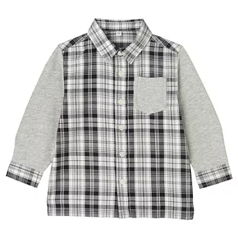 [MUJI 無印良品]男幼有機棉針織拼接襯衫90灰格紋