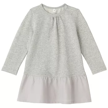 [MUJI 無印良品]女幼有機棉針織拼接長版衫90灰色
