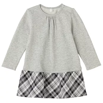 [MUJI 無印良品]女幼有機棉針織拼接長版衫90灰格紋