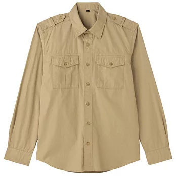 [MUJI 無印良品]男有機棉雙口袋襯衫M米色