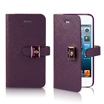 SOTANIA iPhone 5/5S 專用 扣環側開高級皮革保護套紫色