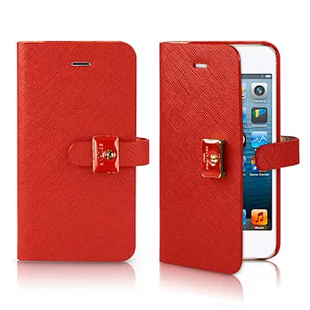 SOTANIA iPhone 5/5S 專用 扣環側開高級皮革保護套紅色