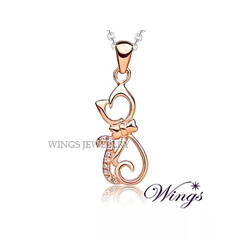 Wings 幸福貓 進口方晶鋯石精鍍玫瑰金項鍊