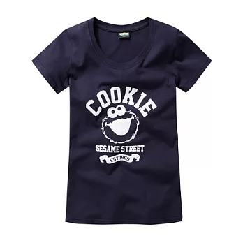【CACO】芝麻街．授權款．COOKIE大臉短T．情侶款(女)M丈青