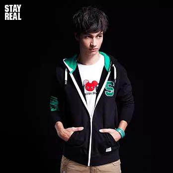 STAYREAL American College Hoodie 美式學院連帽夾克 - 黑標潮流版 / 黑色、紅色、深藍L黑色