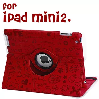 小魔女iPad mini 2 旋轉保護套-大紅