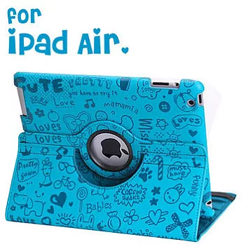 小魔女iPad Air 旋轉保護套-天藍色
