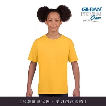 GILDAN 總代理-100%美國棉~亞規圓筒短袖素面-童T~M橘黃
