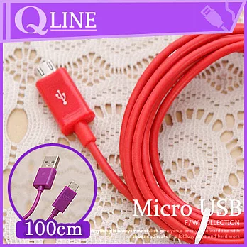 【QLINE】圓條 100公分 MicroUSB 充電 馬卡龍 彩色 (1M) 充電傳輸線紅色