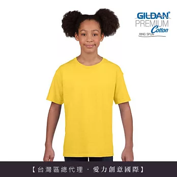 GILDAN 總代理-100%美國棉~亞規圓筒短袖素面-童T~M黃