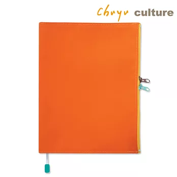 珠友 B6/32K多功能書衣/書皮/手帳皮-雙色棉布拉鍊款橘