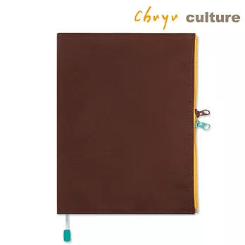 珠友 B6/32K多功能書衣/書皮/手帳皮-雙色棉布拉鍊款咖