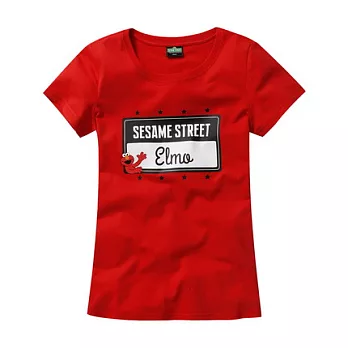 【CACO】芝麻街．授權款．ELMO標籤短T(女)M紅色