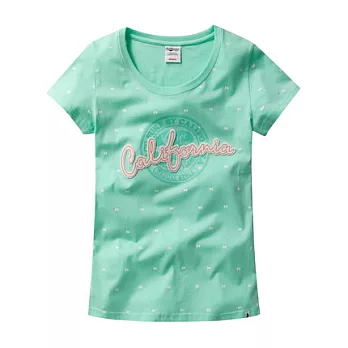 【CACO】CACO SURF．美式休閒．滿版印花貼布短T(女)M湖綠