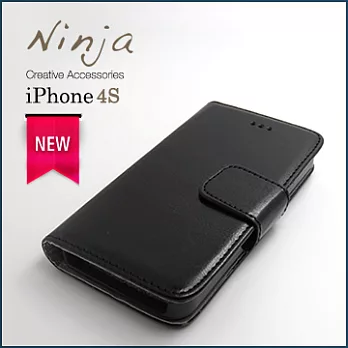 【東京御用Ninja】iPhone 4S/4新款側掀式經典瘋馬紋保護皮套（黑色）
