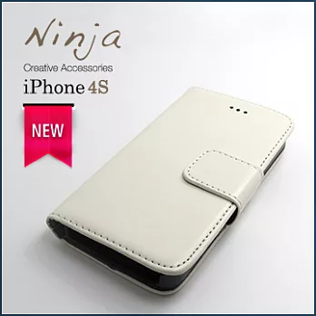 【東京御用Ninja】iPhone 4S/4新款側掀式經典瘋馬紋保護皮套（白色）
