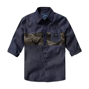 【CACO】NAVY．獨家經銷．胸口拼接七分袖襯衫(男)S丈青