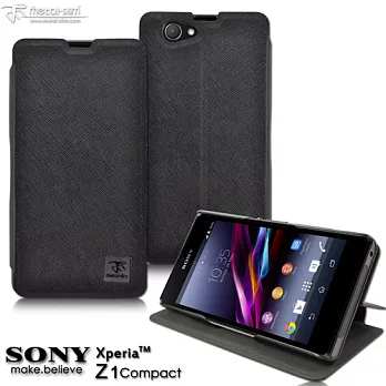 Metal-Slim SONY Xperia Z1 Compact 超薄型 立架式側掀皮套黑